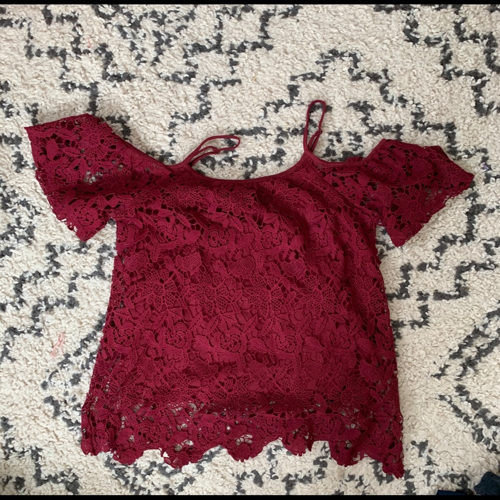 Maroon lace off the shoulder top